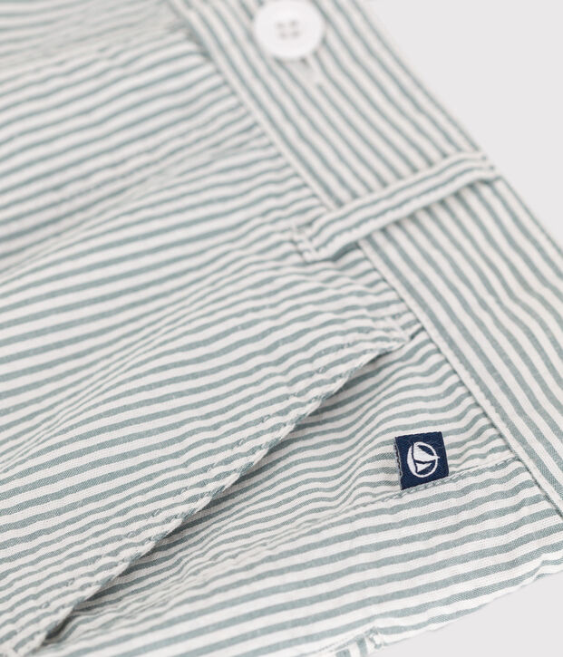 Children's stripy cotton Bermuda shorts white/green