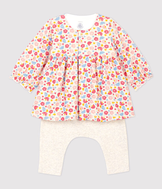 Baby Girls' Floral Wool and Organic Cotton Dress/Leggings MONTELIMAR beige/MULTICO white