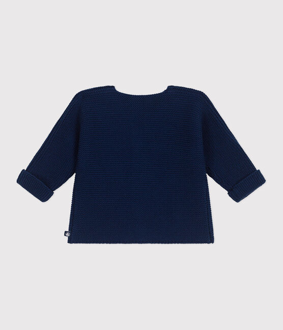 Babies' moss stitch cotton cardigan MEDIEVAL blue