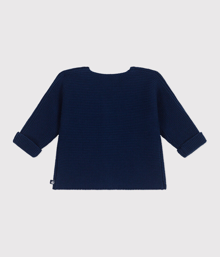 Babies' moss stitch cotton cardigan blue