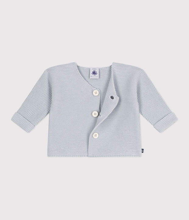 Babies' moss stitch cotton cardigan blue