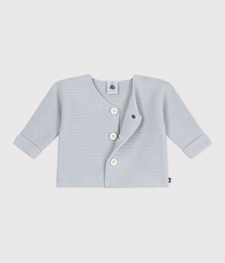 Babies' moss stitch cotton cardigan blue