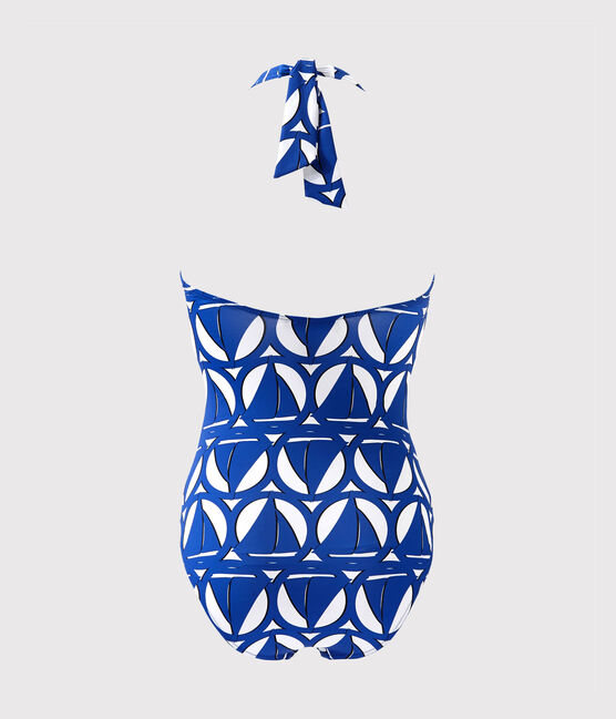 Women's printed one-piece swimsuit MARSHMALLOW white/PERSE blue/MULTICO