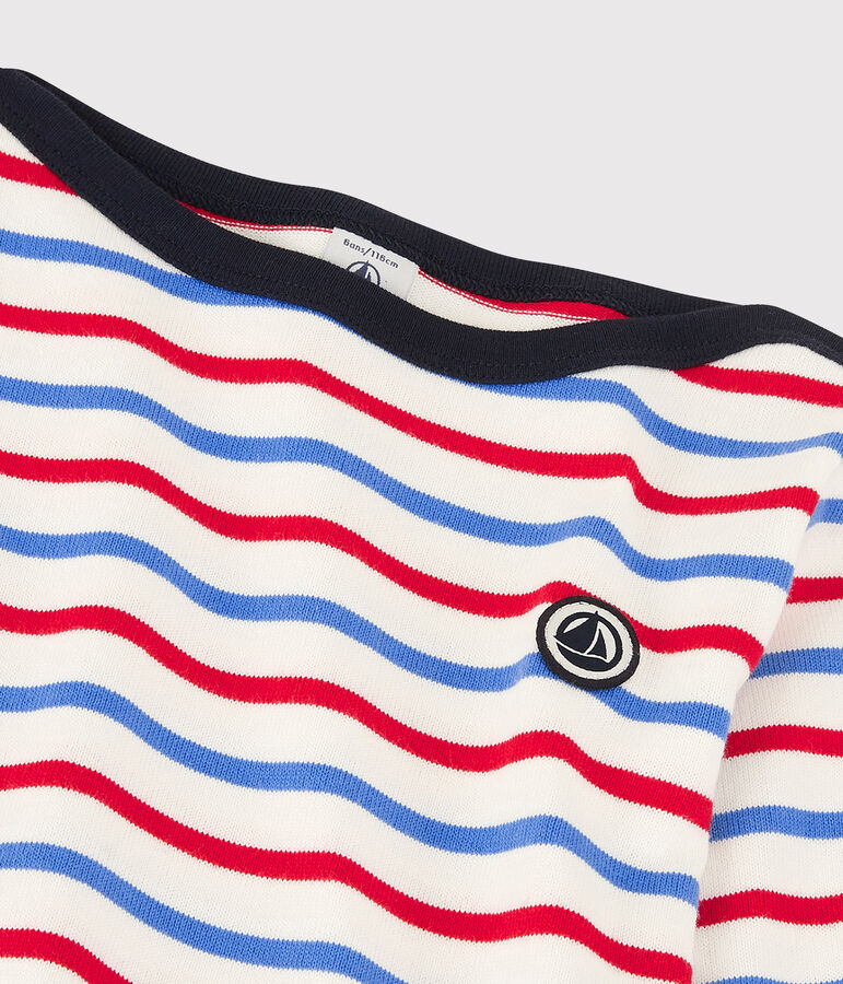 Children's Unisex Striped Cotton Top MARSHMALLOW white/BRASIER red/PEPS blue