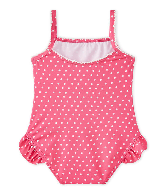 Baby girl's polka dot swimsuit PETUNIA pink/MARSHMALLO white