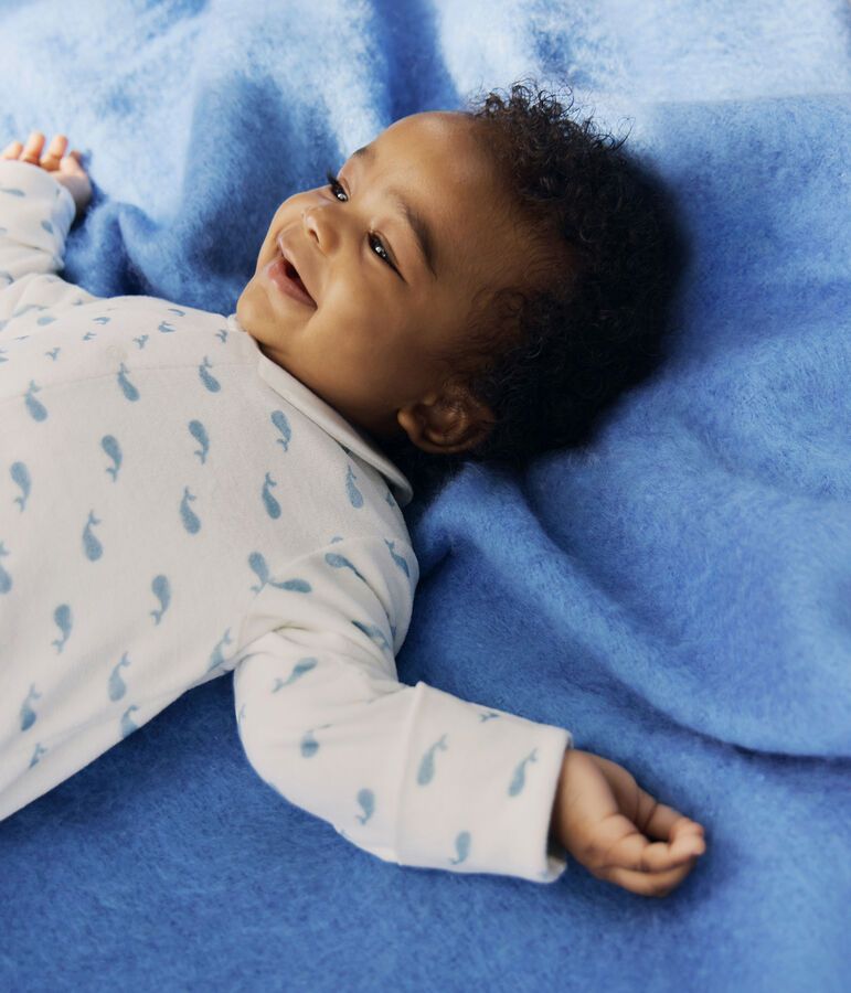 Babies' whale-print velour pyjama suit with a collar white/blue