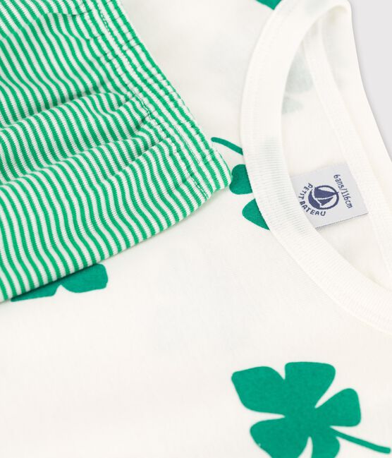 Boys' Palm Themed Organic Cotton Short Pyjamas MARSHMALLOW white/GAZON green