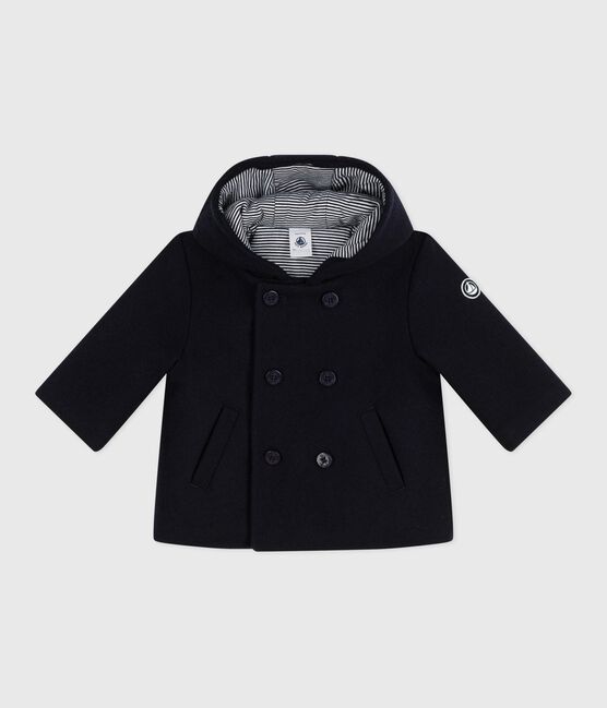 Babies' pea coat in plain woollen broadcloth SMOKING blue