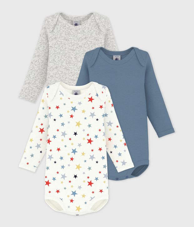 Pack of babies' long-sleeved star-print cotton bodies multicolor