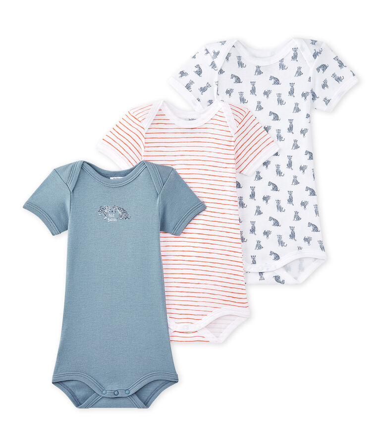 Set of 3 baby boys' short-sleeved bodysuits LOT white