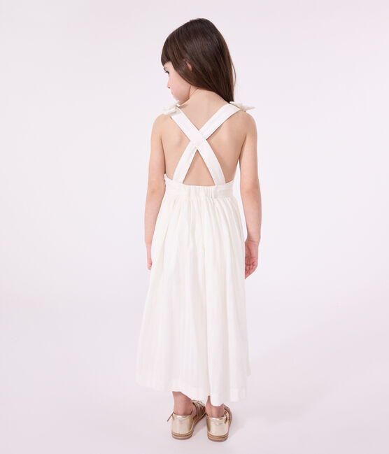 Children's long strappy dress in plain cotton ECUME white
