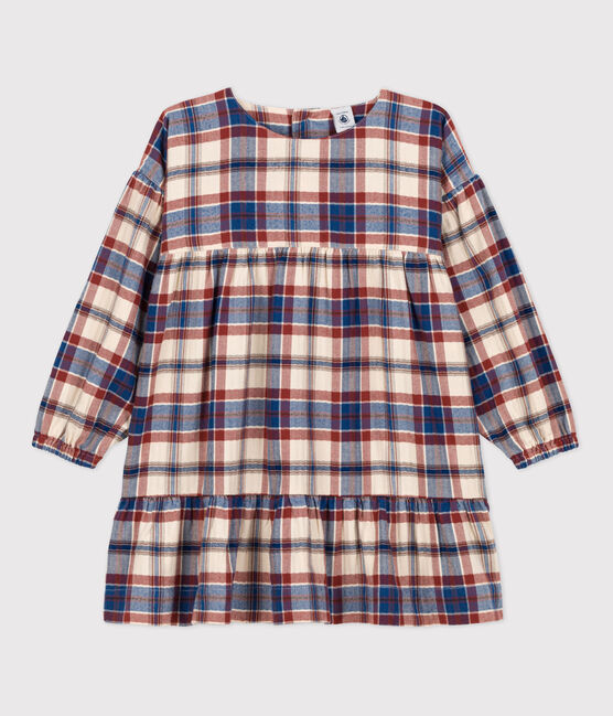 Girls' Long-Sleeved Checked Flannel Dress AVALANCHE white/MULTICO