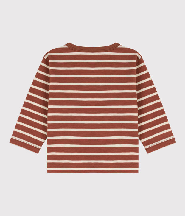 Babies' Long-Sleeved Cotton T-shirt brown/ecru