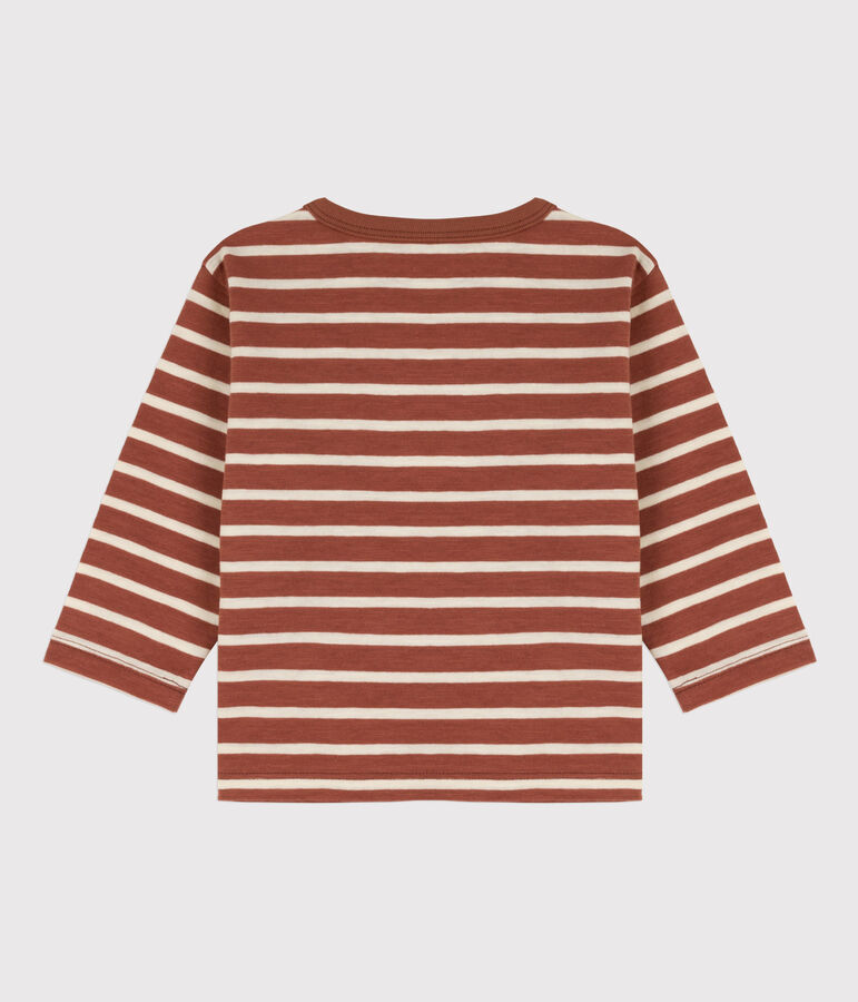 Babies' Long-Sleeved Cotton T-shirt brown/ecru