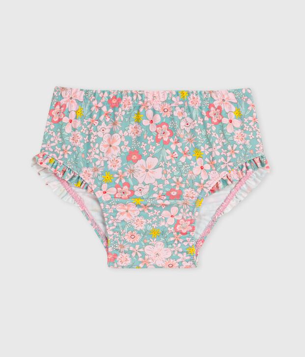 Babies' ruffled floral print swim pants blue/multicolor
