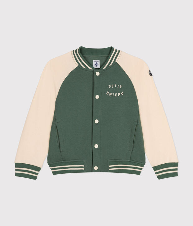 Boys' Fleece Baseball Jacket green/ecru