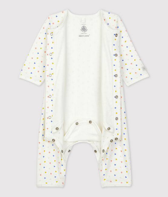 Babies' Footless Organic Cotton Bodyjama MARSHMALLOW white/MULTICO white