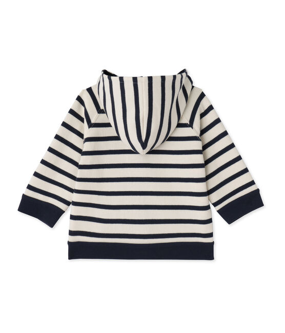 Sweat zippé bébé garçon en jersey lourd rayé COQUILLE beige/SMOKING blue