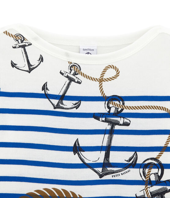 Boy's creative breton top MARSHMALLOW white/PERSE blue