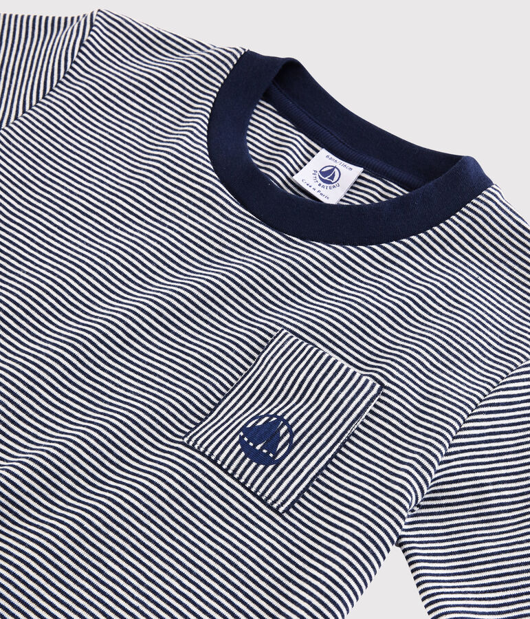 Boys' Short-Sleeved Cotton T-Shirt blue/white