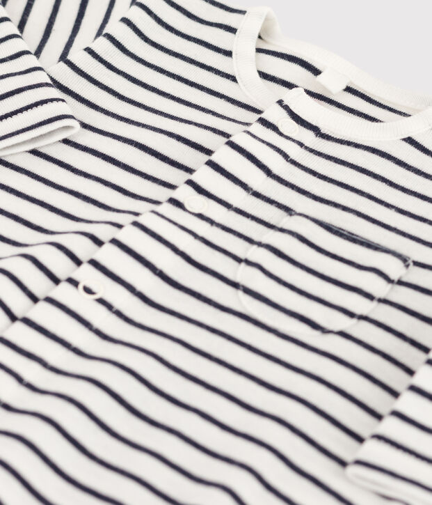 Babies' Striped Organic Cotton Long Playsuit white/blue