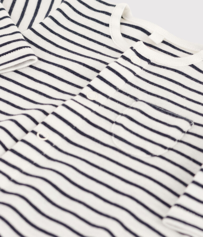 Babies' Striped Organic Cotton Long Playsuit white/blue