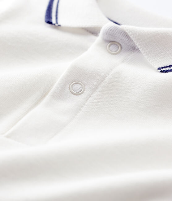 Babies' Short-Sleeved Cotton Bodysuit with Polo Shirt Collar MARSHMALLOW white