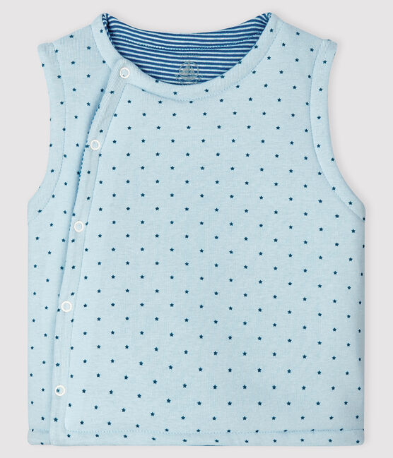 Baby Boys' Blue Reversible Sleeveless Vest in Padded Rib Knit FRAICHEUR blue/MULTICO white