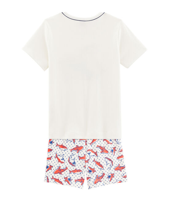 Boys' Ribbed Short Pyjamas MARSHMALLOW white/MULTICO white