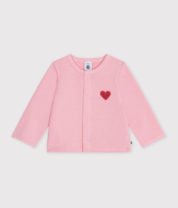 Babies' plain cotton cardigan with a heart badge CHARMI