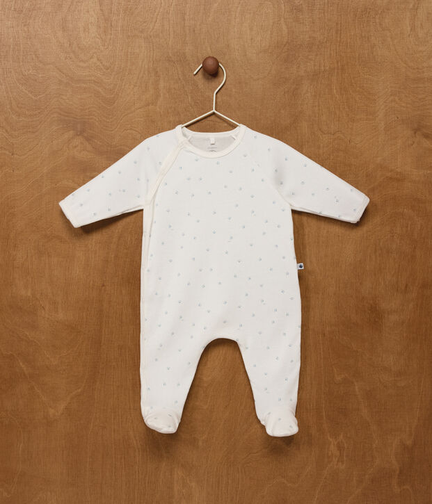 Babies' printed cotton pyjama suit white/blue