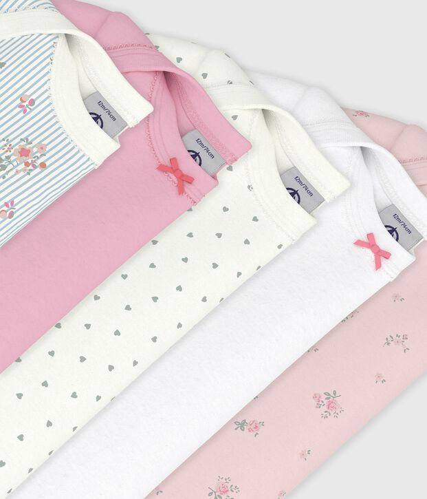 Pack of babies' short-sleeved floral print cotton bodies multicolor