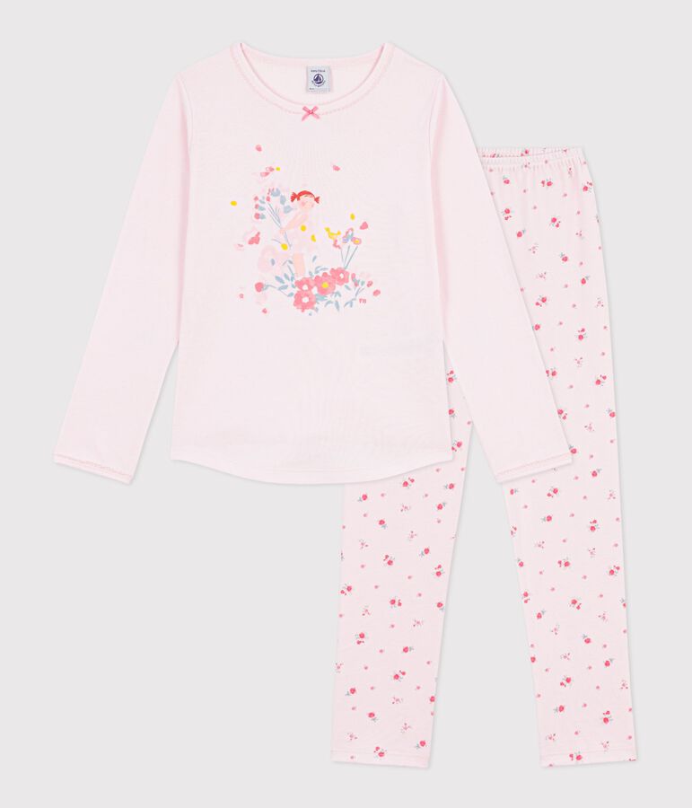 Children's cotton pyjamas with a floral motif pink/multicolor
