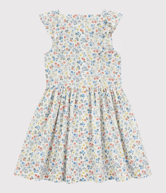 Girls' Short-Sleeved Poplin Dress MARSHMALLOW white/MULTICO white