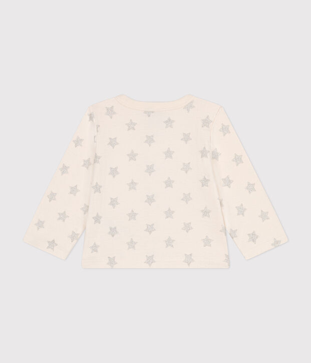Rib knit star print cardigan for baby Ecru/grey