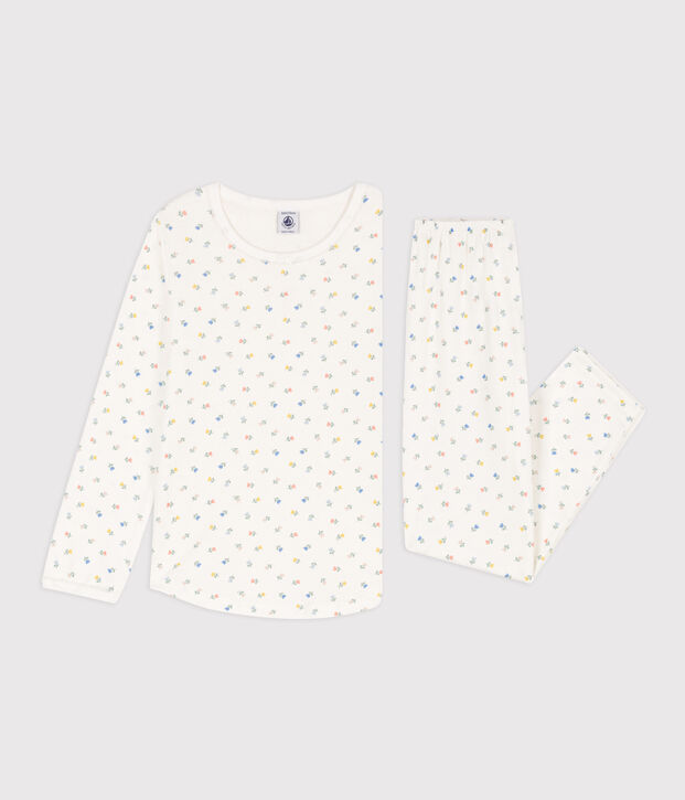Girls' Floral Cotton Pyjamas white/multicolor