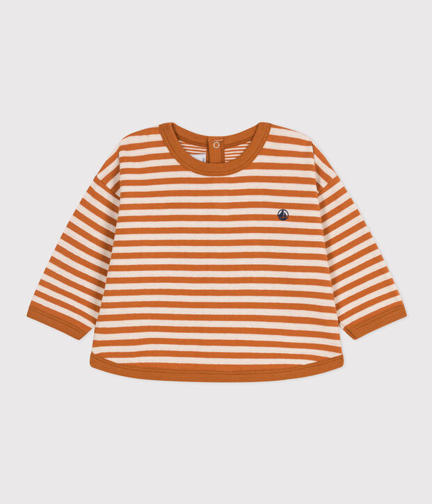 Babies' Long-Sleeved Tube Knit T-Shirt brown/ecru