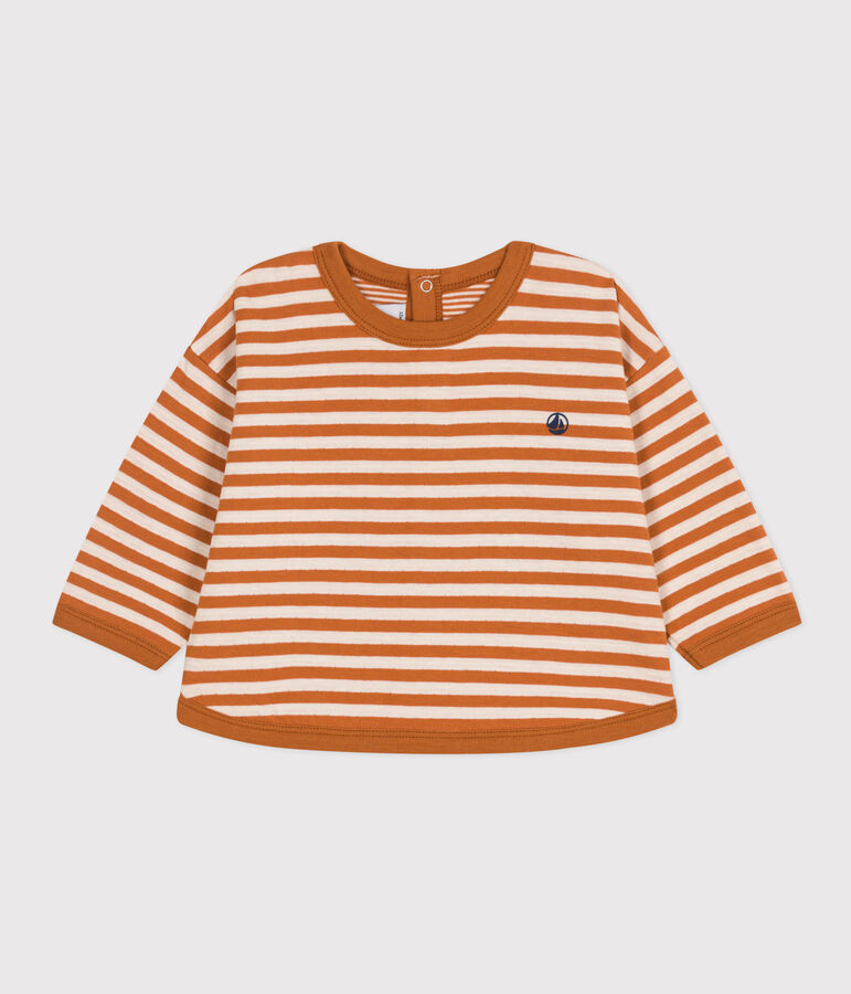 Babies' Long-Sleeved Tube Knit T-Shirt brown/ecru