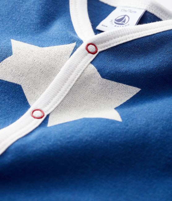 Babies' Blue Ribbed Sleepsuit with Big Stars MAJOR blue/MARSHMALLOW white