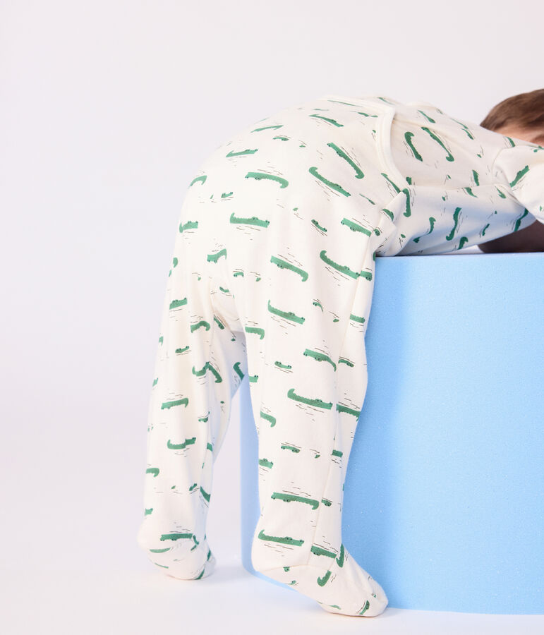 Babies' brushed fleece crocodile-print pyjama suit with a back opening Ecru/multicolor