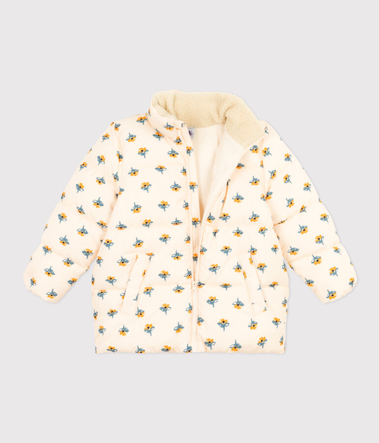 Girls' puffer jacket with fold-out hood Ecru/multicolor