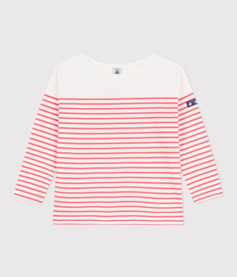 Children's stripy cotton Breton top white/pink