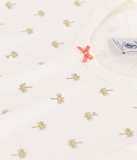 Girls' Palm Patterned Cotton Nightdress MARSHMALLOW white/MULTICO white
