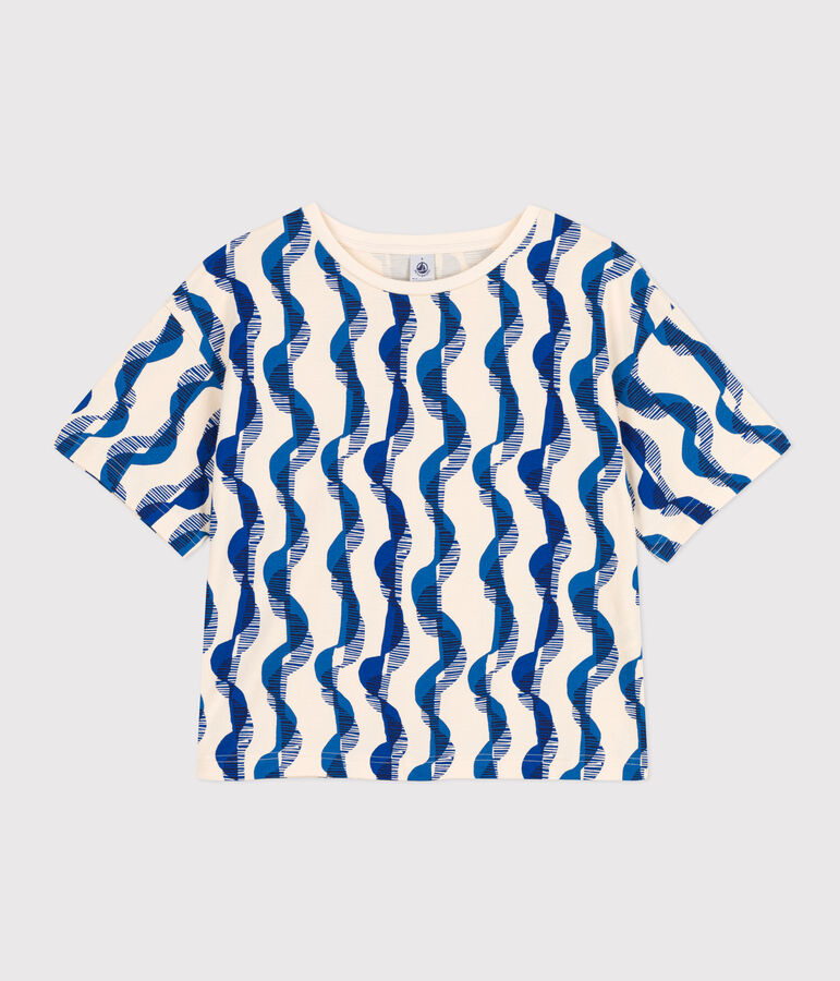 Women's Boxy Patterned Cotton T-Shirt Ecru/multicolor