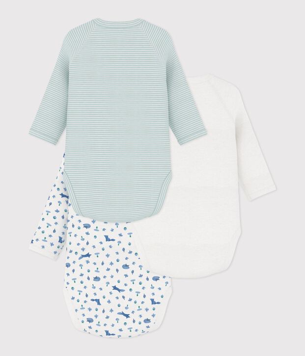 Pack of babies' long-sleeved printed cotton wrapover bodies multicolor