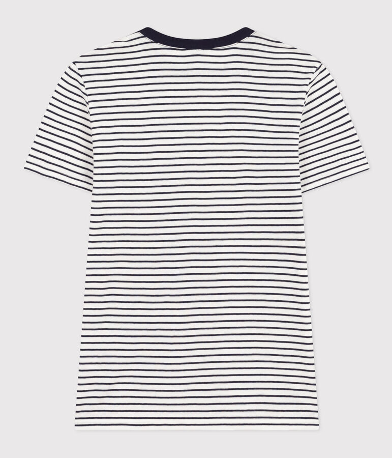 The iconic short-sleeved stripy rib knit T-shirt for women MARSHMALLOW white/SMOKING blue