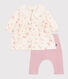 Babies' floral print dress with a collar and leggings in cotton