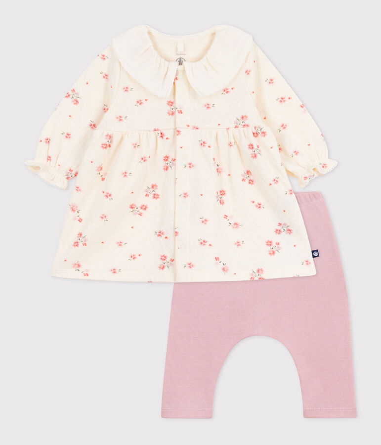 Babies' floral print dress with a collar and leggings in cotton MILK /MULTICO