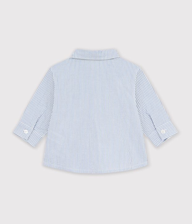Babies' long-sleeved stripy cotton shirt blue/blue