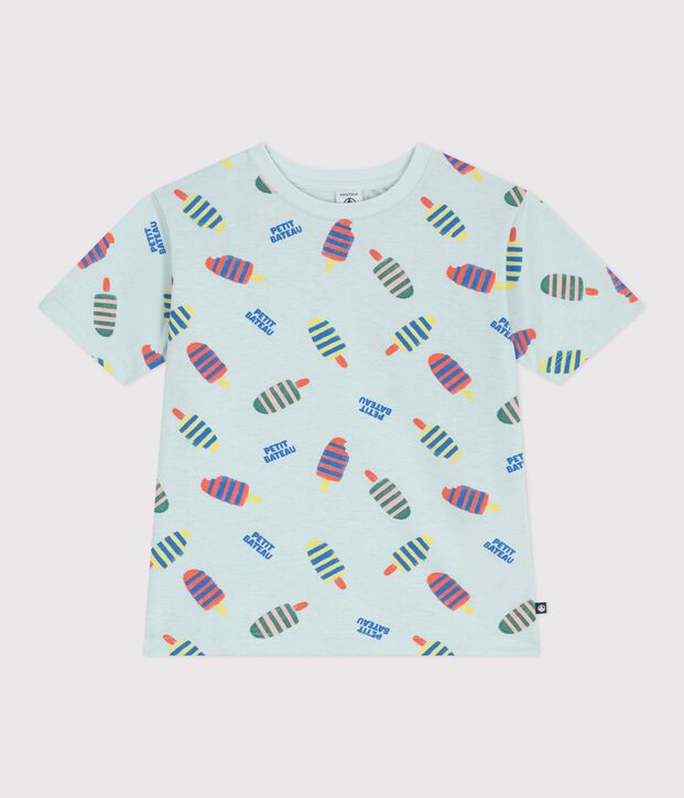 Children's short-sleeved seagull print cotton T-shirt blue/multicolor